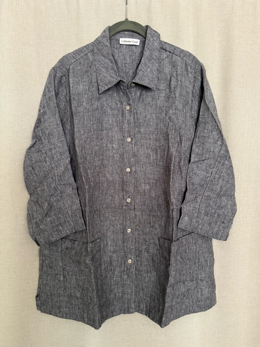 Coldwater Creek Easy Linen Shirt Jacket, Charcoal, XL.